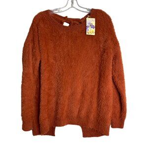 New ee:some Faux Fur‎ Open Back Tie Sweater Orange Womens S Oversized Eyelash